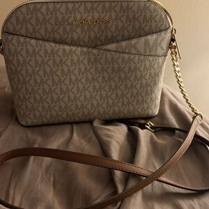 Michael Kors Monogram Crossbody Bag with Gold Accents
